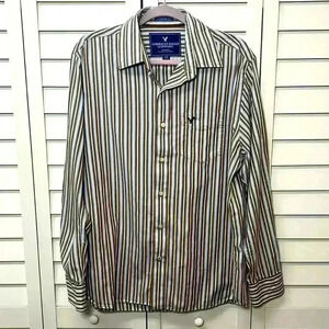 American Eagle Vintage Fit Long Sleeve Striped Button Down Shirt Size Large